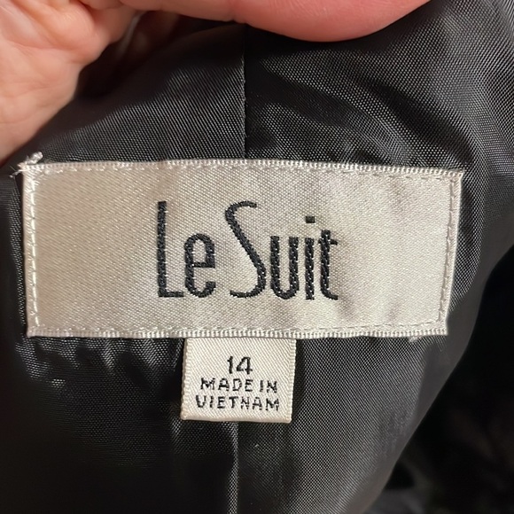 LE SUIT floral lace like print black grey, rounded pleated collar open front 14 - Picture 5 of 13